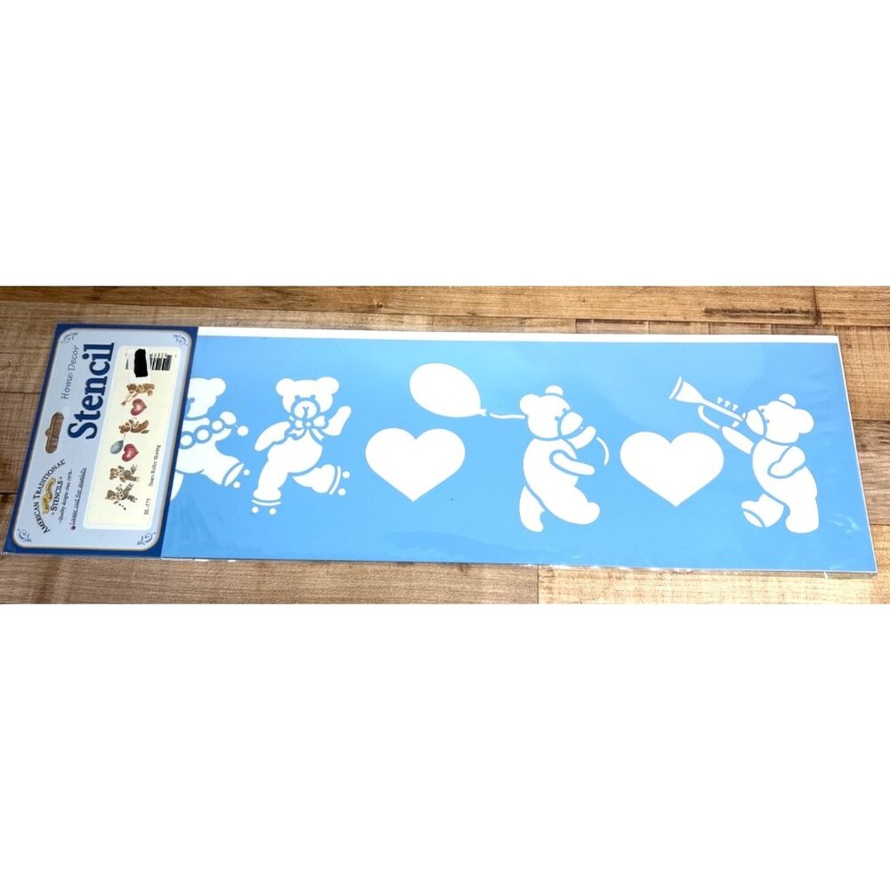 Teddy Bear Stencil With Hearts For Walls & Crafts 6 X 21 Inches Durable Reusable